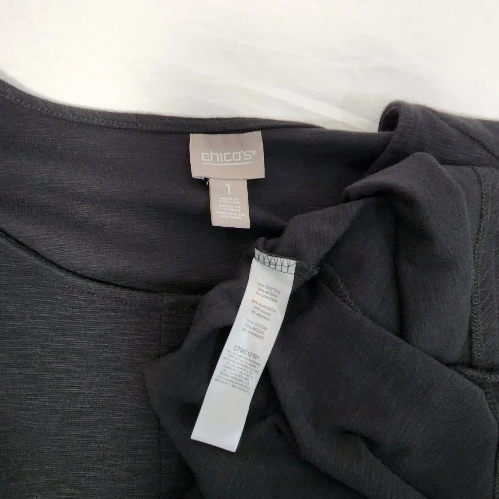 CHICO'S Black Seamed Tee Mixi Dress with Asymmetrical Hem Size 1 (8/M) LIKE NEW - Picture 15 of 16